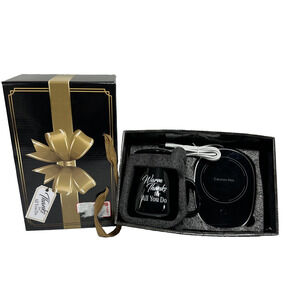 Coffee Mug & Electric Cup Warmer Gift Set Black Warm Thanks for All You Do Boxed